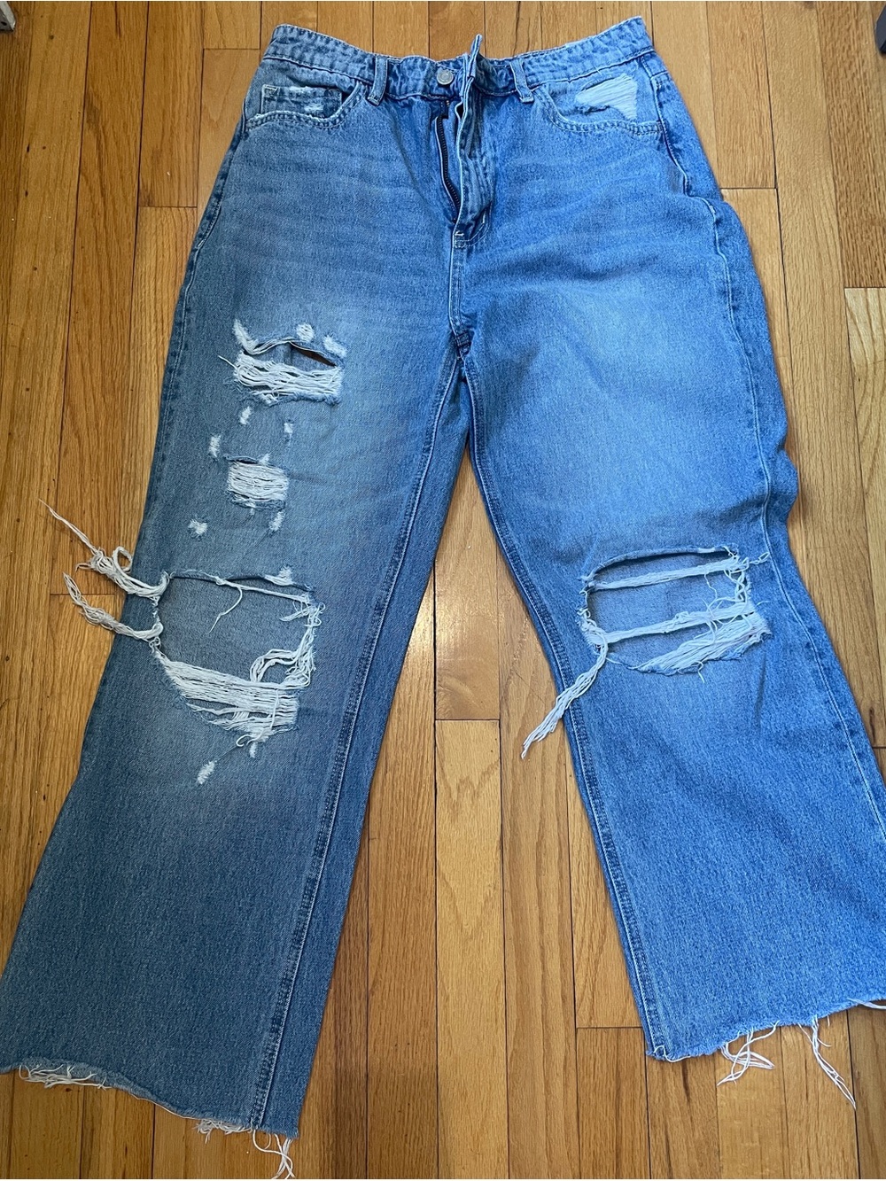 Virvet Distressed Wide-Leg Women's Jeans - Blue